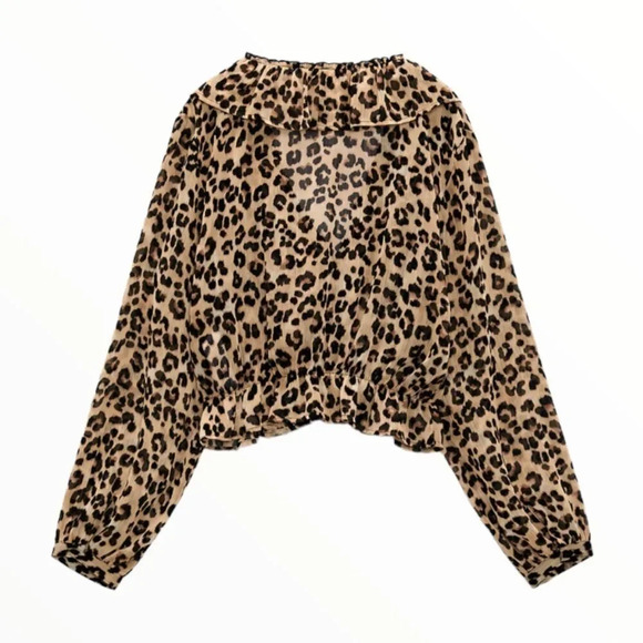 ZARA | Brown | ANIMAL PRINT CROPPED BLOUSE - Picture 3 of 11